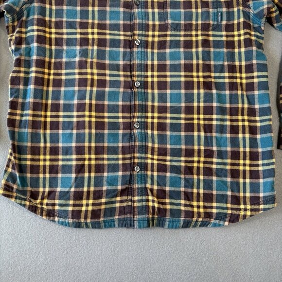 Columbia Lined Flannel Shirt Mens XL Blue Brown Plaid Long Sleeve Shacket Heavy - Picture 3 of 16